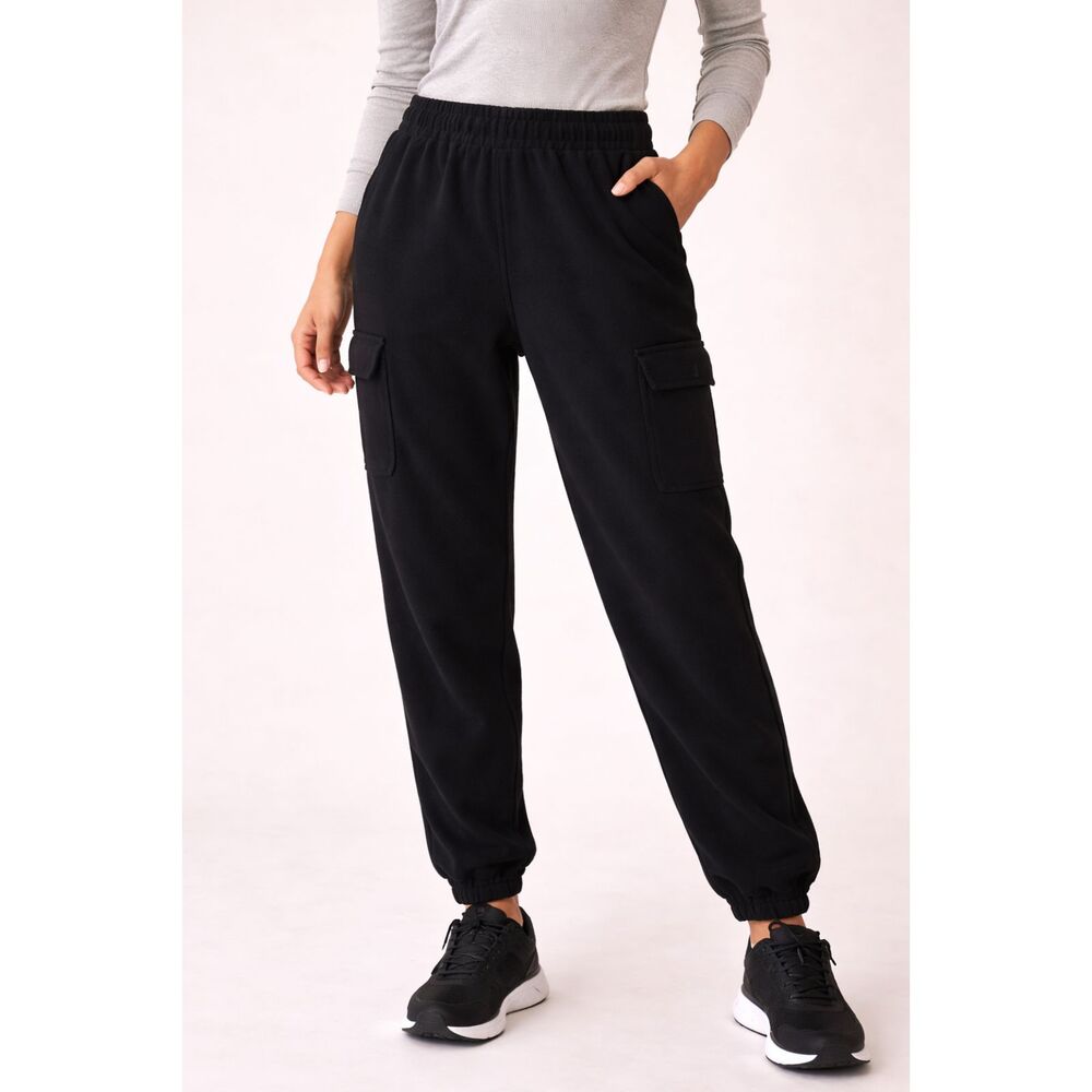 Eddie Bauer Fleece Joggers Black Cargo Pants Women’s 16 Athleisure Cozy